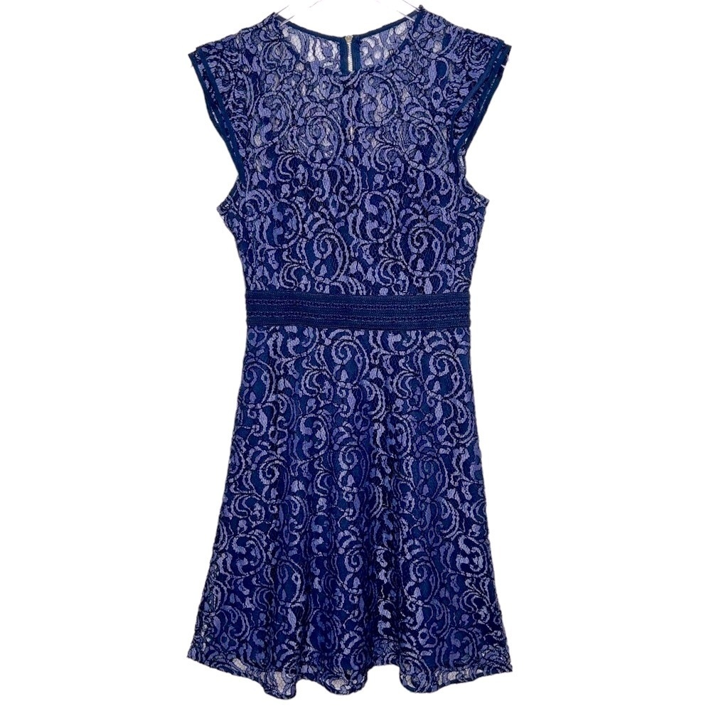 RACHEL Rachel Roy Dress Lined Cap sleeves Lace Gold zip Navy/light blue Size 4 - Picture 2 of 11